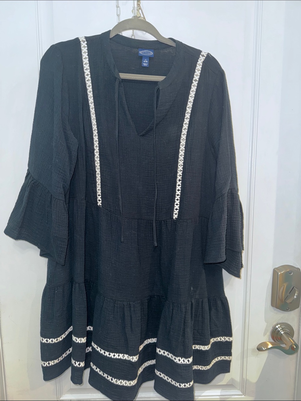 Scoop cotton tiered dress with embroidery